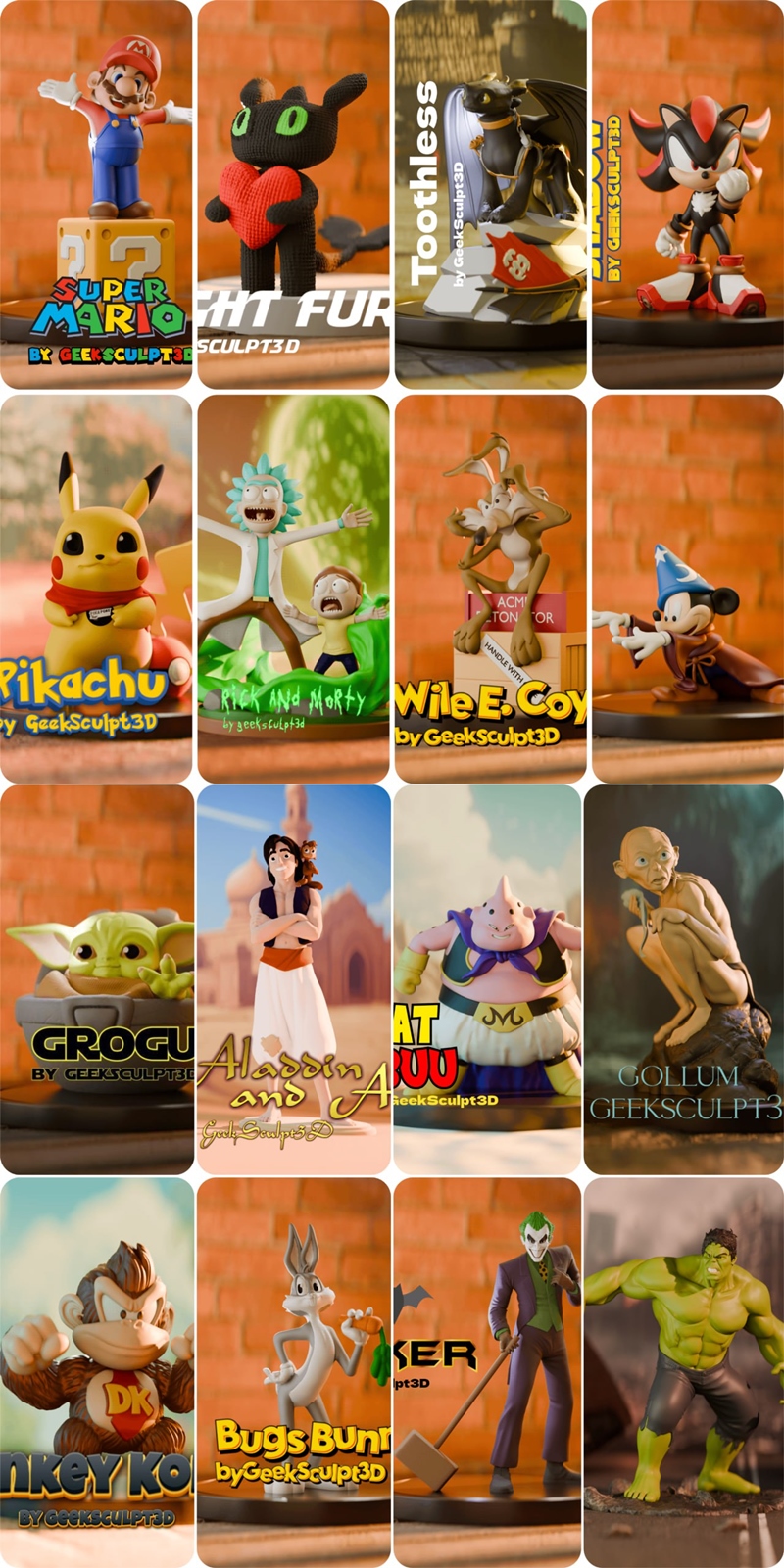GeekSculpt3D 3D打印模型大礼包：动漫游戏角色立体模型集|GeekSculpt3D – Big Mult-Pack – 3D Print Model STL