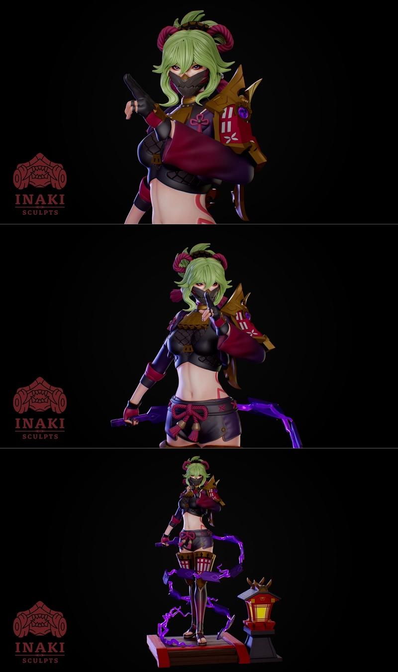 三渲二风格3D打印模型：《原神》葵隐之雕|Inaki Sculpts – Kuki Shinobu – Genshin Impact – 3D Print Model STL