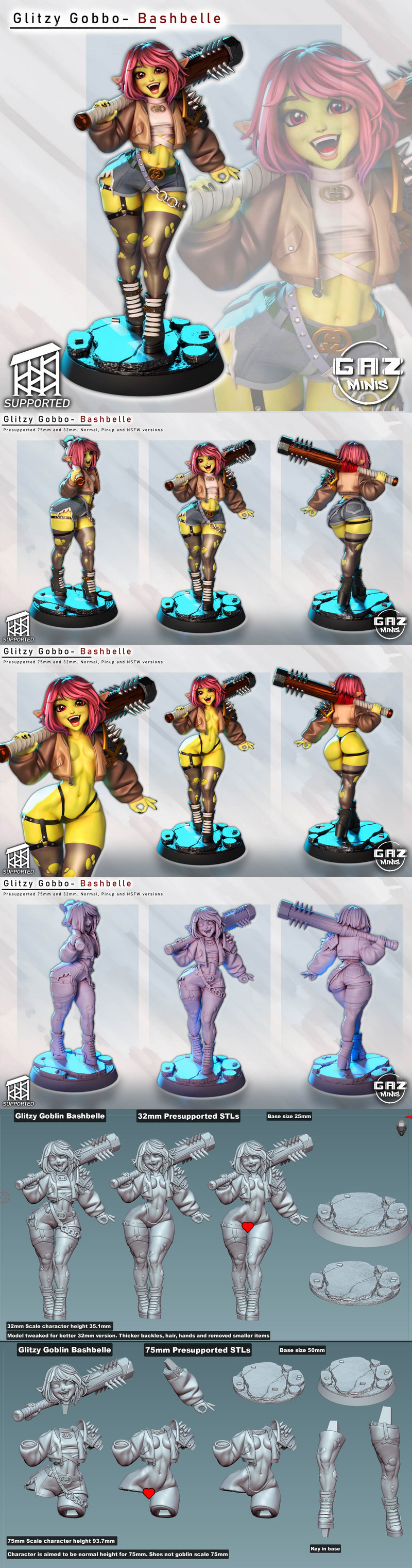Gaz Minis – 闪耀小恶魔 – 巴什贝尔 3D打印模型|Gaz Minis – Glitzy Gobbo – Bashbelle – 3D Print Model