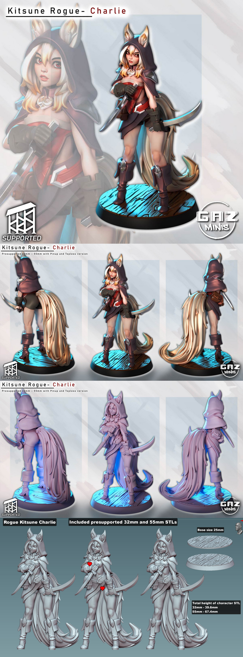 Gaz Minis 3D打印模型： kitsune rogue Charlie|Gaz Minis – Kitsune Rogue – Charlie – 3D Print Model