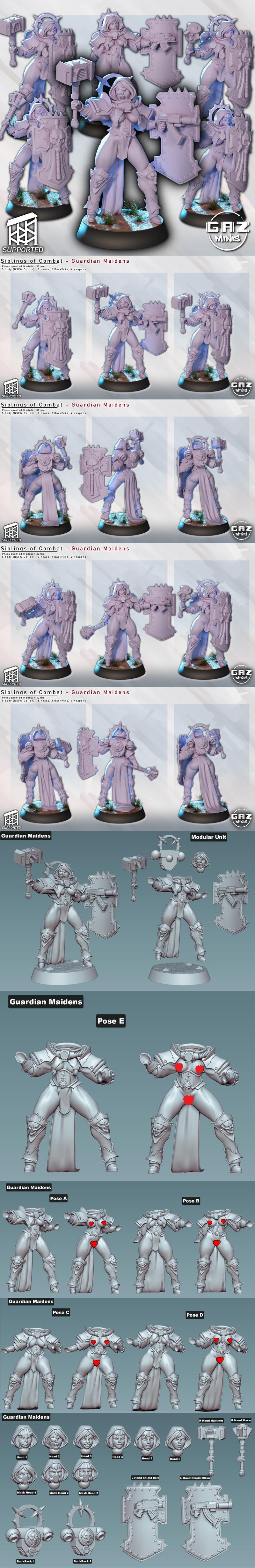 Gaz Minis 3D打印战斗守护少女模型|Gaz Minis – Siblings of Combat – Guardian Maidens – 3D Print Model