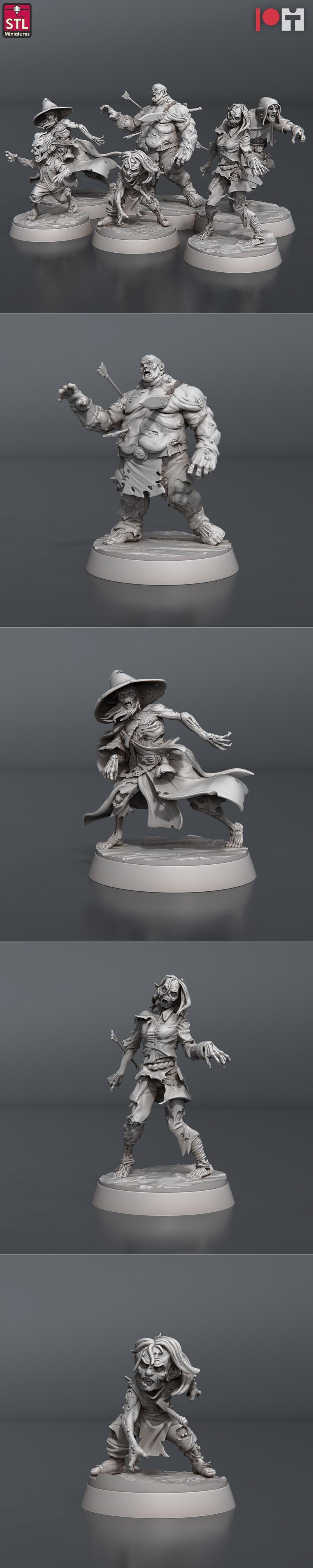 STL迷你模型：僵尸主题3D打印造型|STL Miniatures – Zombie Set – 3D Print Model STL