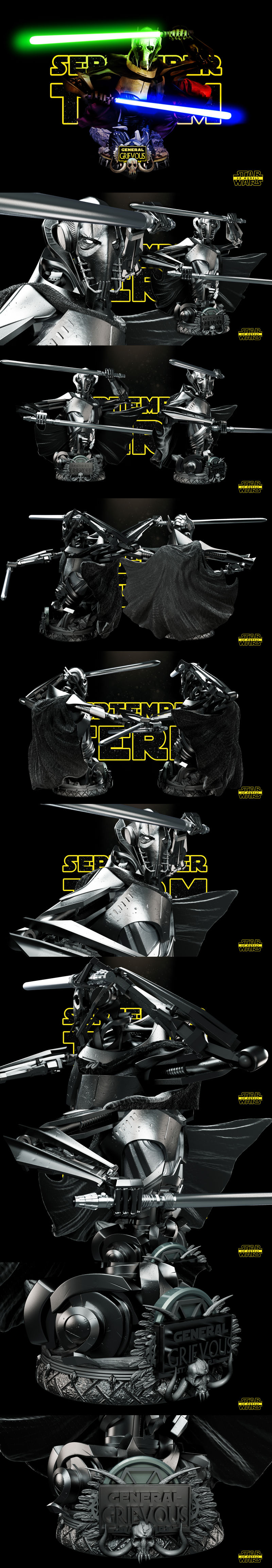 星球大战 3D打印模型 雷诺斯将军|Star Wars – General Grievous Bust – 3D Print Model