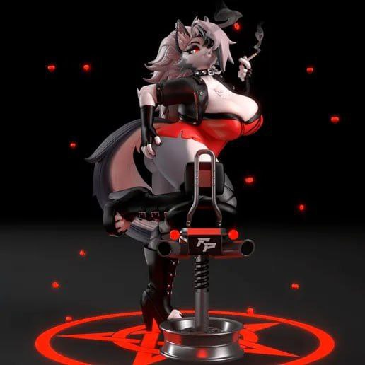 洛娜坐椅姿态3D打印模型|Smoking Loona Leg On Chair – 3D Print Model