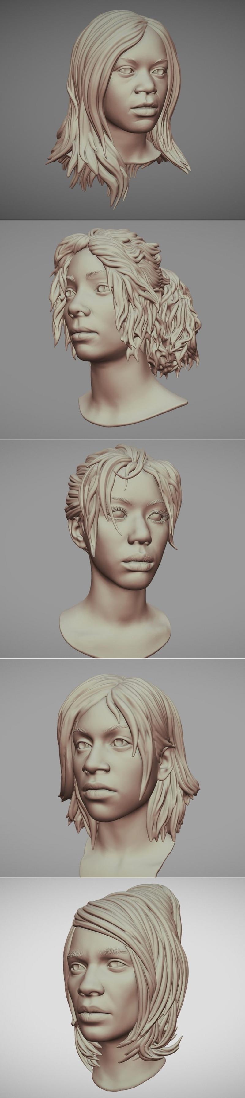 黑人女性头像3D打印模型|Black woman head 1-5 – 3D Print Model STL