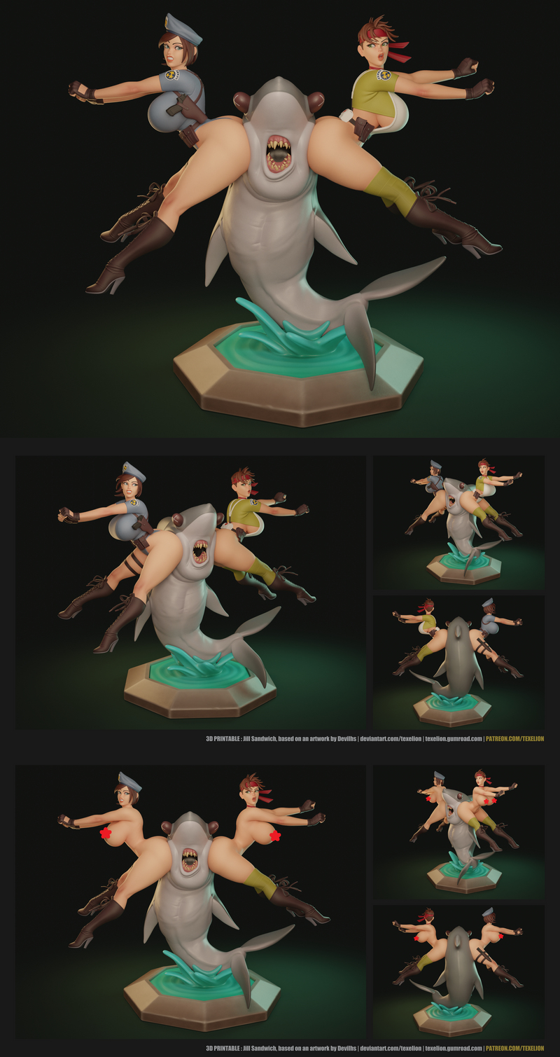 Texelion - 狮子与瑞贝卡鲨鱼三明治 3D打印模型|Texelion – Jill and Rebecca Shark Sandwich – 3D Print Model