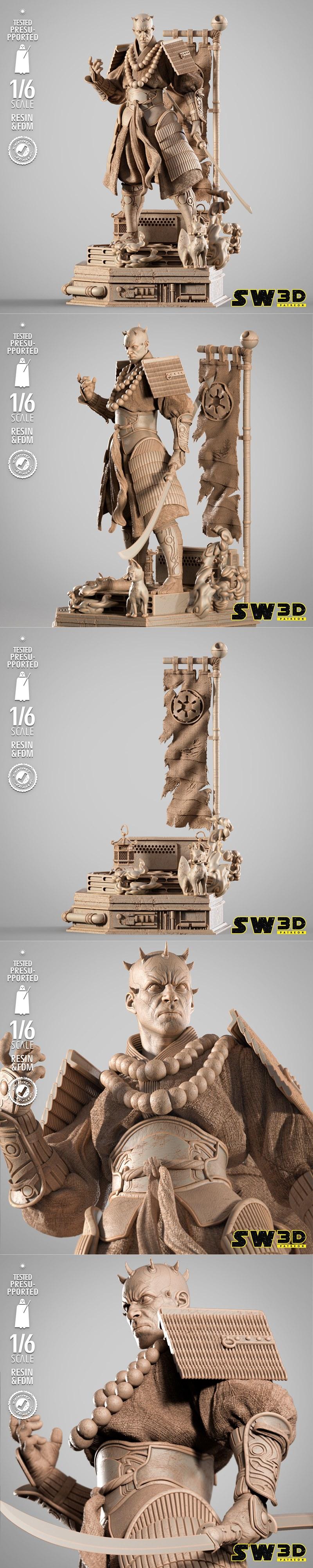 SW3D - 马鲁斯武士雕塑 - 3D打印模型|SW3D – Darth Maul Samurai Sculpture – 3D Print Model STL