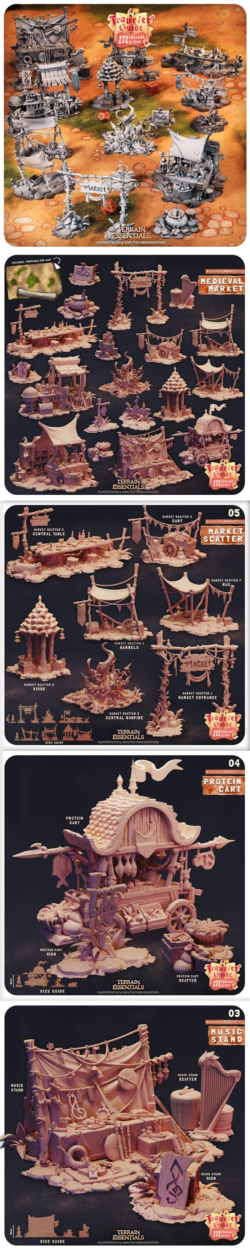 中世纪市场场景3D打印模型|Medieval Market Terrain Set – 3D Print Model STL