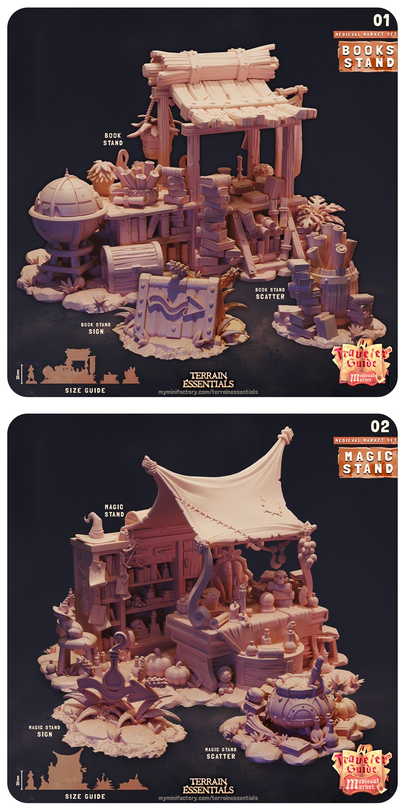 中世纪市场场景3D打印模型|Medieval Market Terrain Set – 3D Print Model STL