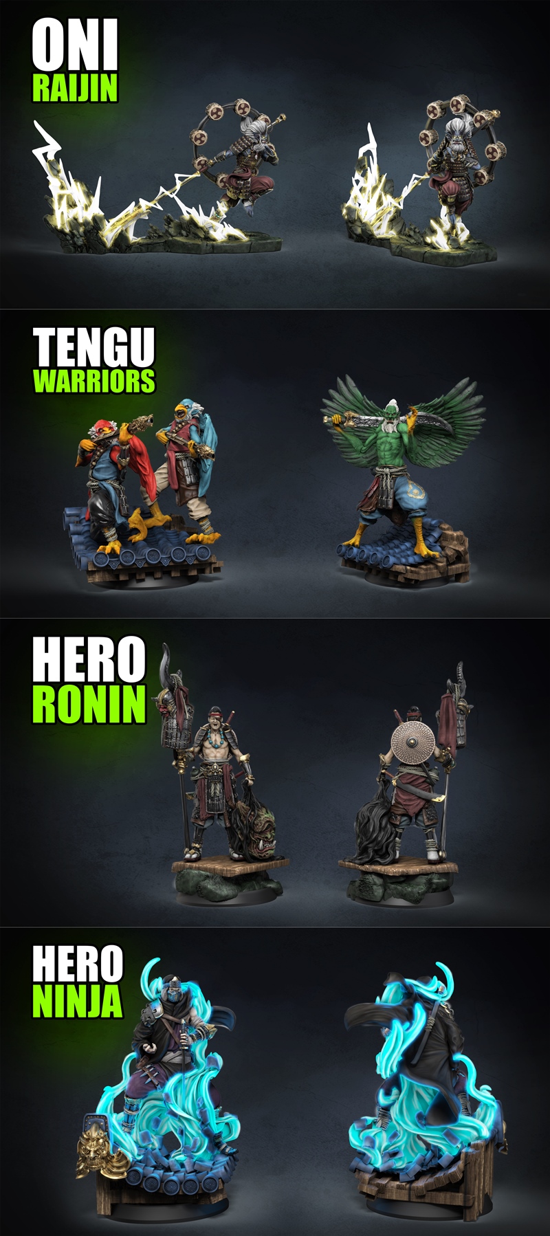 necropunks迷你模型 - Oni Dojo系列第08款 - 3D打印可玩角色模型|Necropunks Miniatures – Oni Dojo Bundle 08 – 3D Print Model STL