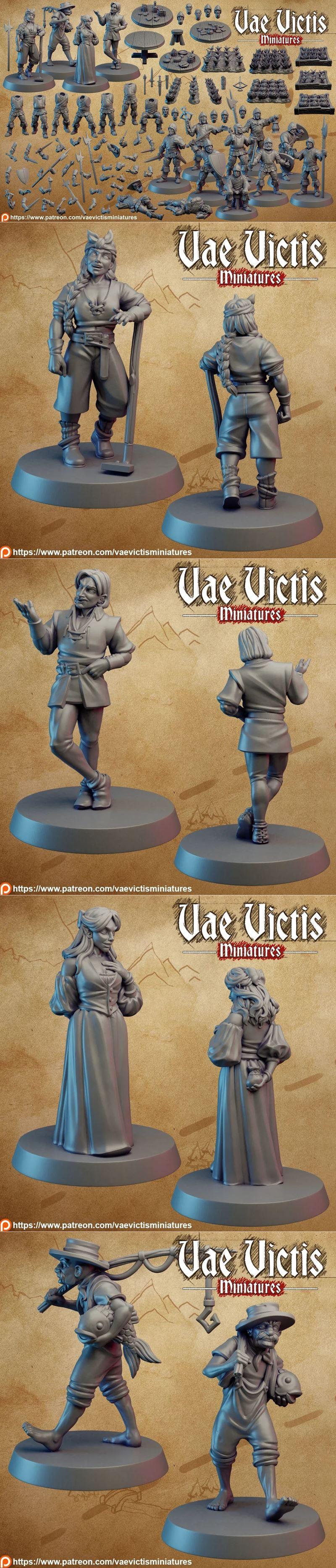 瓦尔维斯迷你模型——幻想村庄平民3D打印模型|Vae Victis Miniatures – Fantasy Village Commoners – 3D Print Model STL