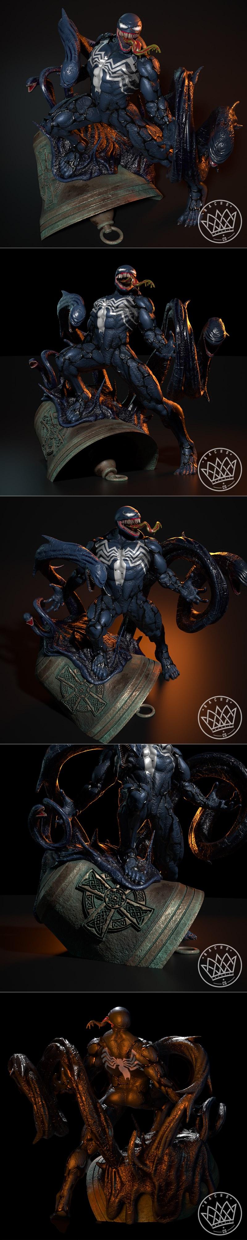 Nacho CG - 杀手蜘蛛侠雕像 - 3D打印模型|Nacho CG – Venom Statue – 3D Print Model STL