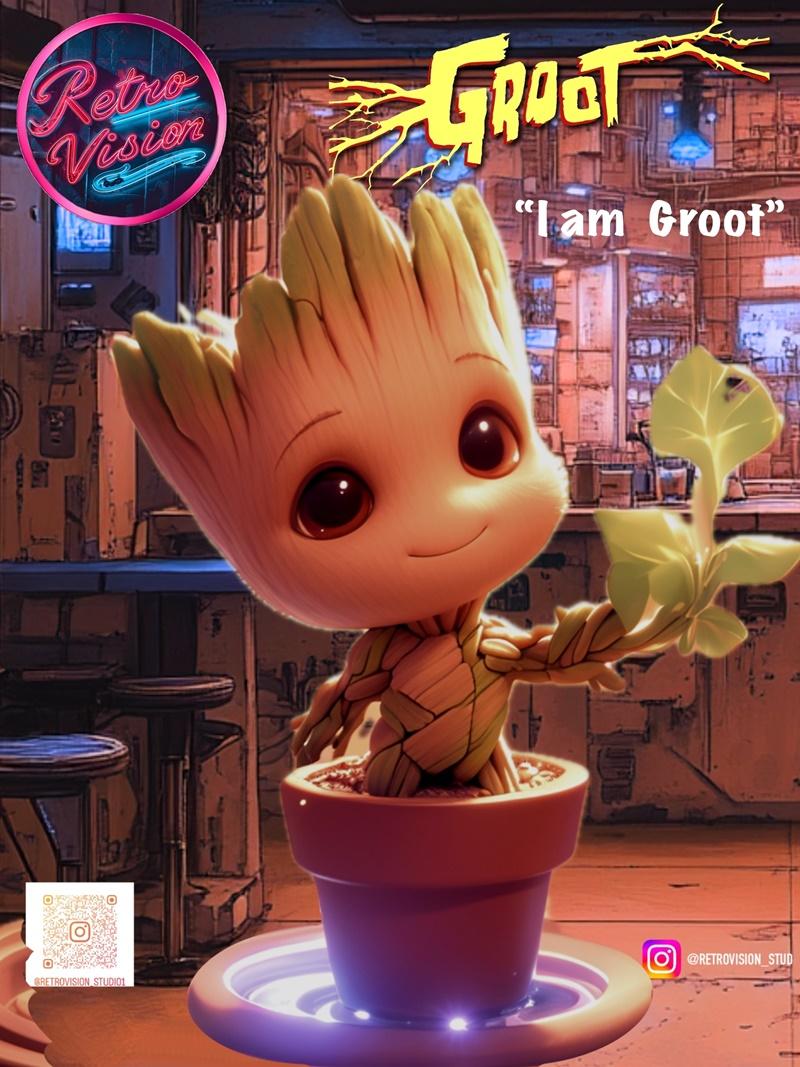复古视觉 - 小绿人玩偶 - 3D打印模型|Retro Vision – Baby Groot pot – 3D Print Model STL