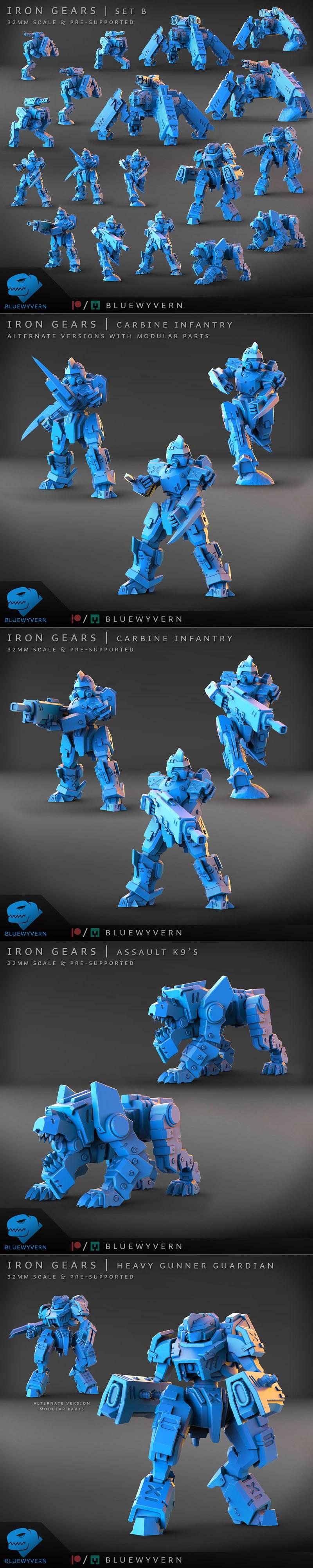 蓝龙之翼——铁齿轮——完整套装3D打印模型|BlueWyvern – Iron Gears – Complete Set B – 3D Print Model STL