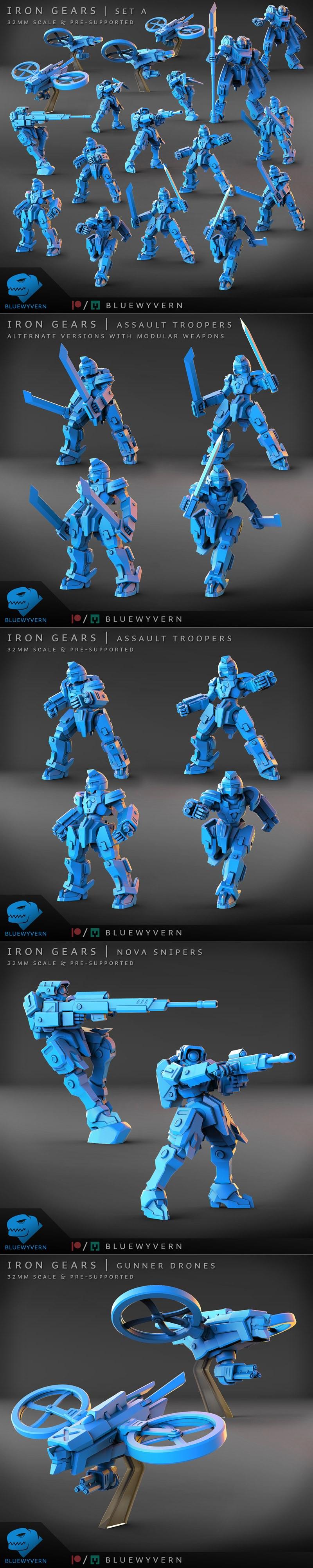 蓝龙兽：铁齿轮套装 3D打印模型|BlueWyvern – Iron Gears – Complete Set A – 3D Print Model STL