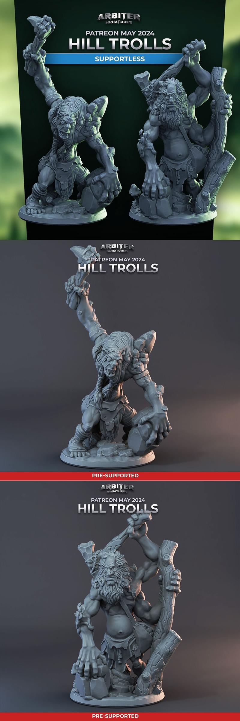Arbiter迷你模型——《希尔 trolls》2024年3D打印雕塑|Arbiter Miniatures – Hill Trolls May 2024 – 3D Print Model STL
