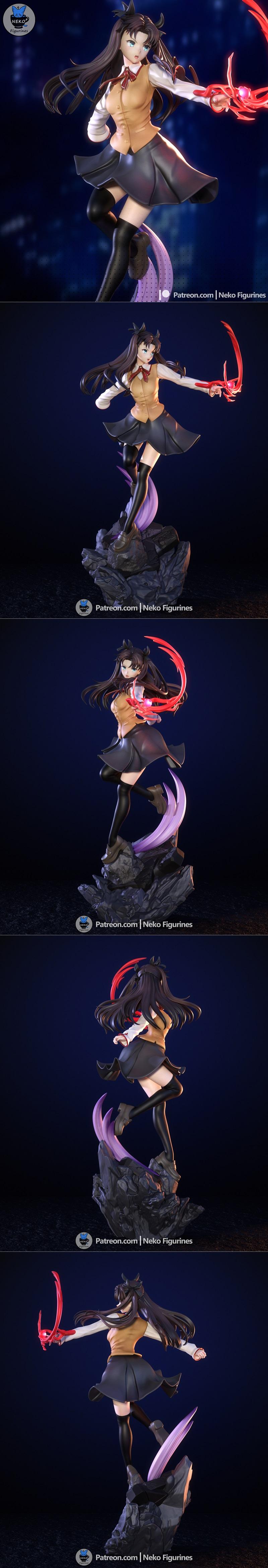 3D打印模型：Fate 线条  rin tohsaka|Neko Figurines – Fate – Rin Tohsaka – 3D Print Model STL
