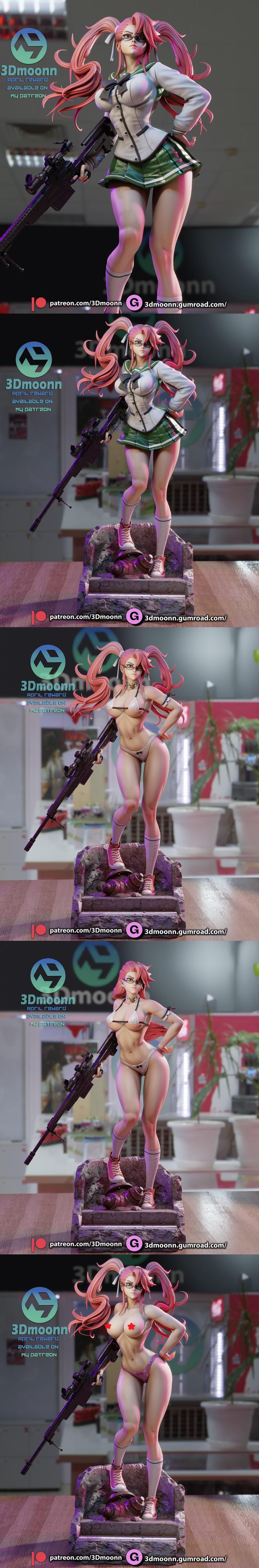 3D打印模型：《高 school of the Dead》Saya Takagi|3Dmoonn – Highschool of the Dead – Saya Takagi – 3D Print Model