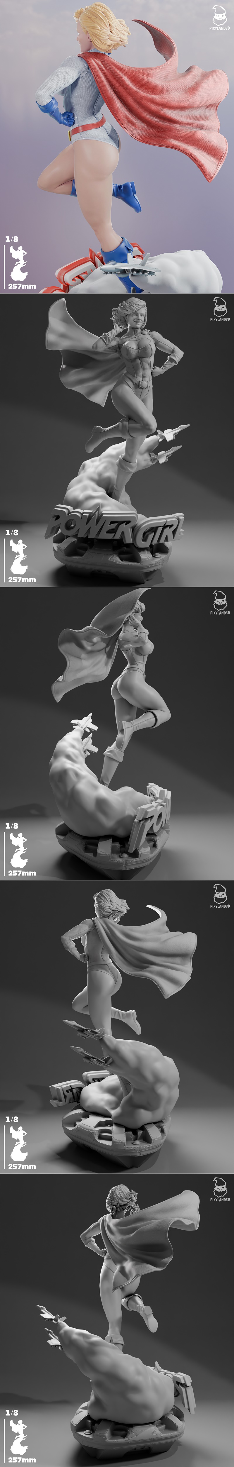 Pixyland3d 动漫3D打印模型：Power Girl|Pixyland3d – Power Girl – 3D Print Model STL
