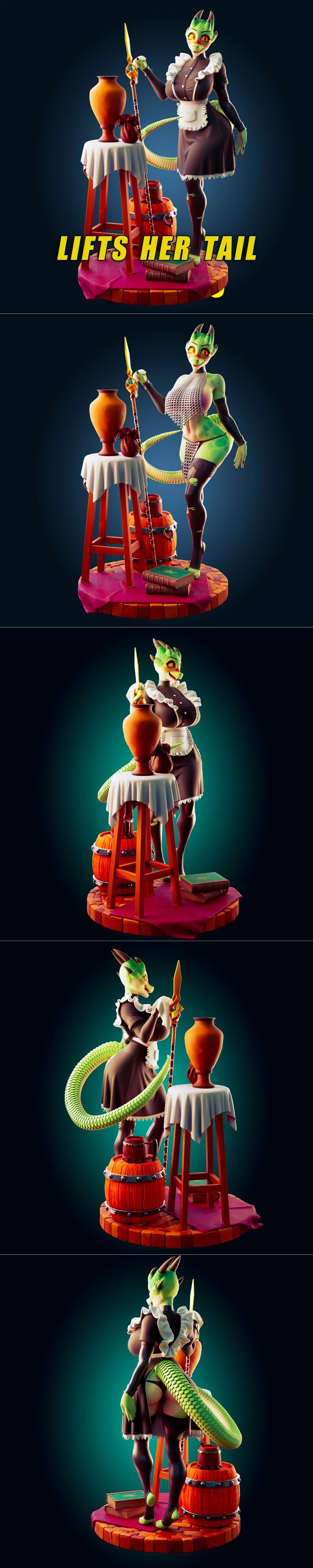 Rhu角色3D打印模型|Officer Rhu – Lifts Her Tail – 3D Print Model STL