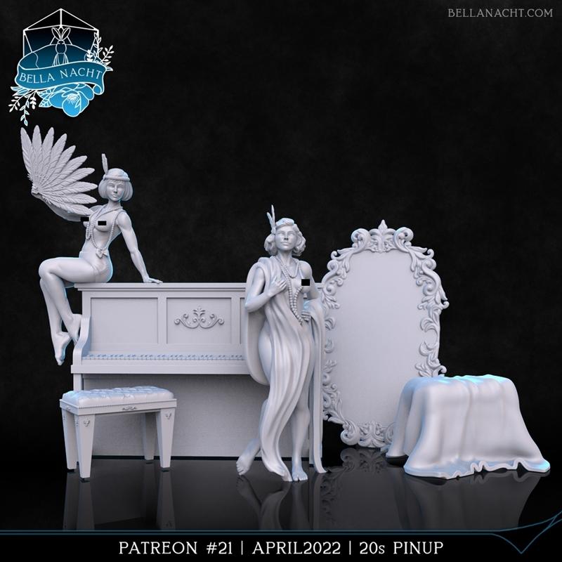 Bella Nacht迷你模型-复古风情Pinup女性3D打印雕塑|Bella Nacht Miniatures – Pinup – 3D Print Model STL