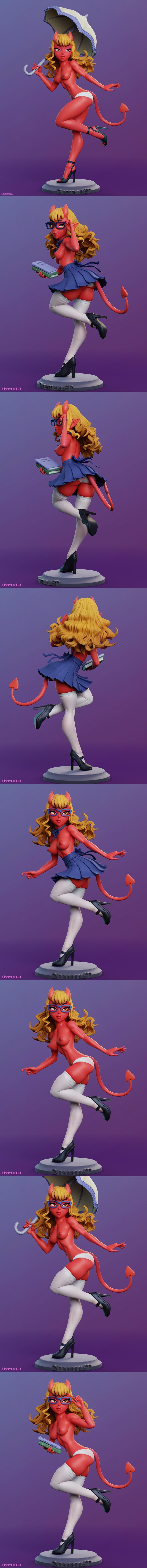 Dinamuuu3D出品：《梅鲁的恶魔女郎》3D打印模型|Dinamuuu3D – Meru the Succubus – Merudiana (Meru) – 3D Print Model STL