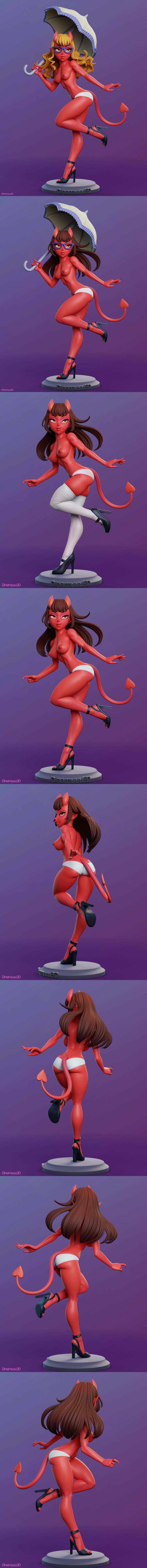 Dinamuuu3D出品：《梅鲁的恶魔女郎》3D打印模型|Dinamuuu3D – Meru the Succubus – Merudiana (Meru) – 3D Print Model STL