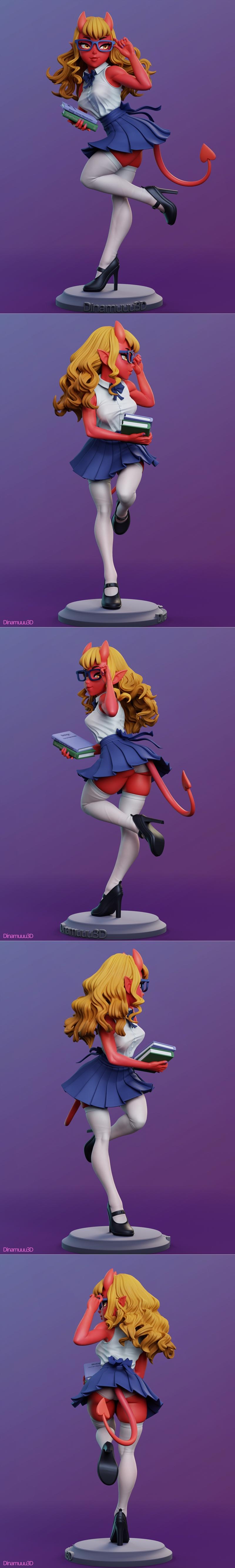 Dinamuuu3D出品：《梅鲁的恶魔女郎》3D打印模型|Dinamuuu3D – Meru the Succubus – Merudiana (Meru) – 3D Print Model STL