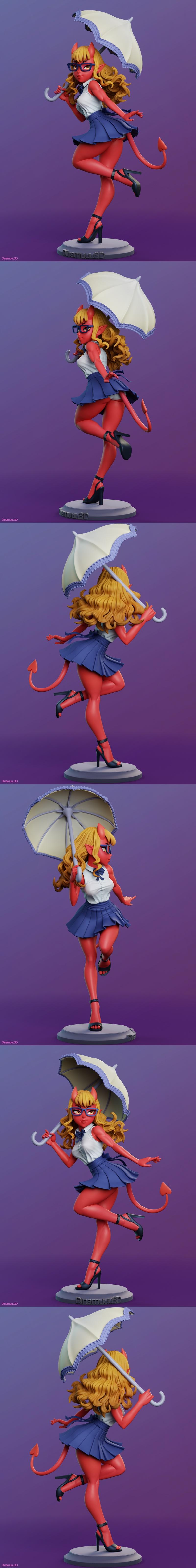 Dinamuuu3D出品：《梅鲁的恶魔女郎》3D打印模型|Dinamuuu3D – Meru the Succubus – Merudiana (Meru) – 3D Print Model STL