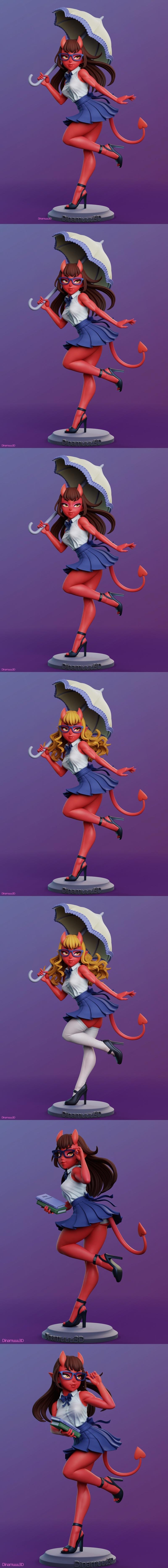 Dinamuuu3D出品：《梅鲁的恶魔女郎》3D打印模型|Dinamuuu3D – Meru the Succubus – Merudiana (Meru) – 3D Print Model STL