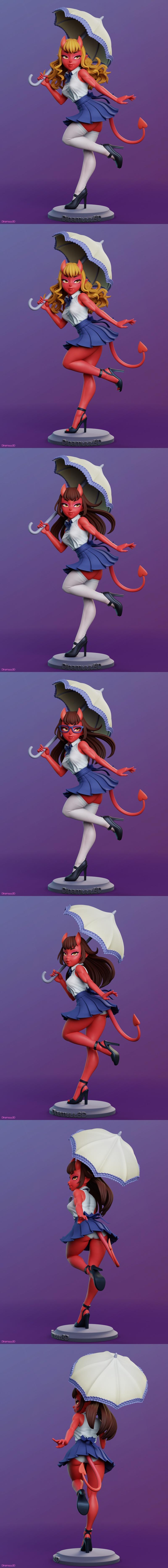 Dinamuuu3D出品：《梅鲁的恶魔女郎》3D打印模型|Dinamuuu3D – Meru the Succubus – Merudiana (Meru) – 3D Print Model STL