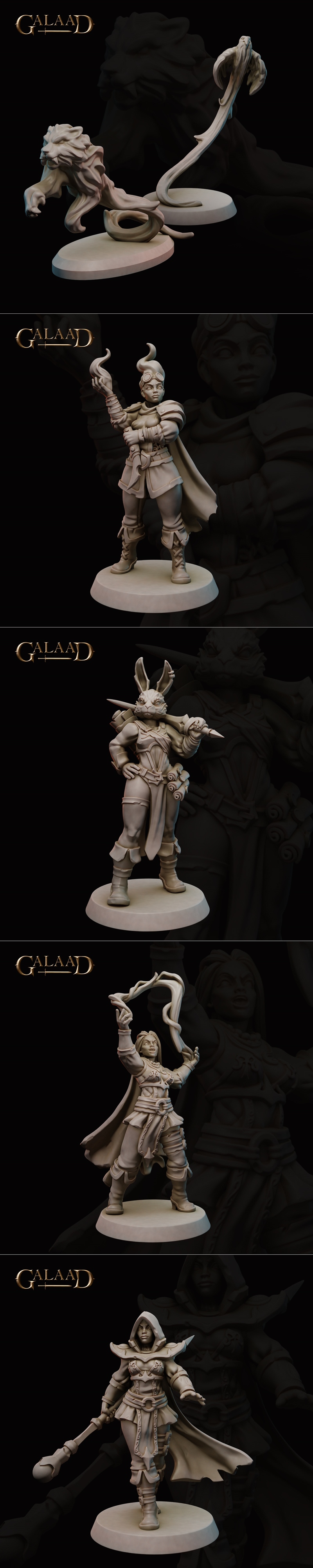 Galaad迷你模型——魔法少女与战士女性角色3D打印模型|Galaad Miniatures – Mages and Fighters Female characters – 3D Print Model STL