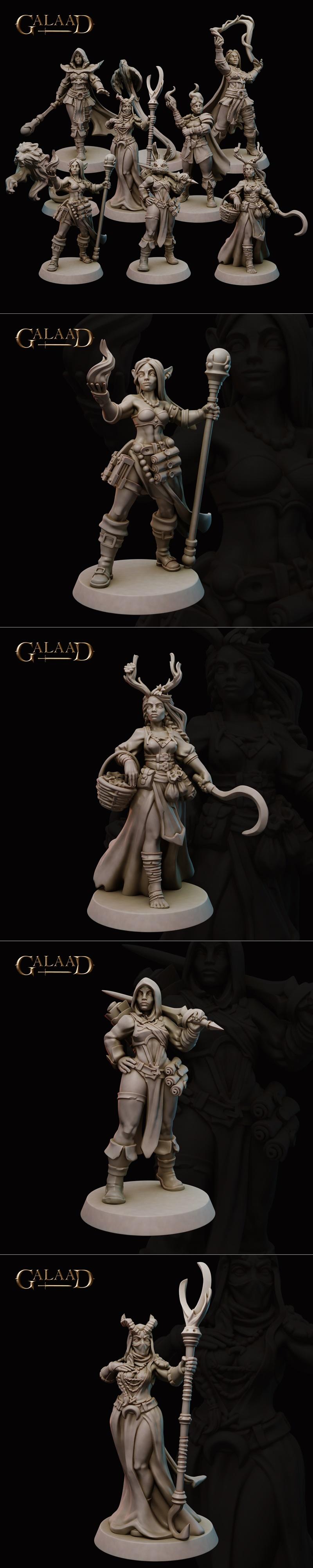 Galaad迷你模型——魔法少女与战士女性角色3D打印模型|Galaad Miniatures – Mages and Fighters Female characters – 3D Print Model STL