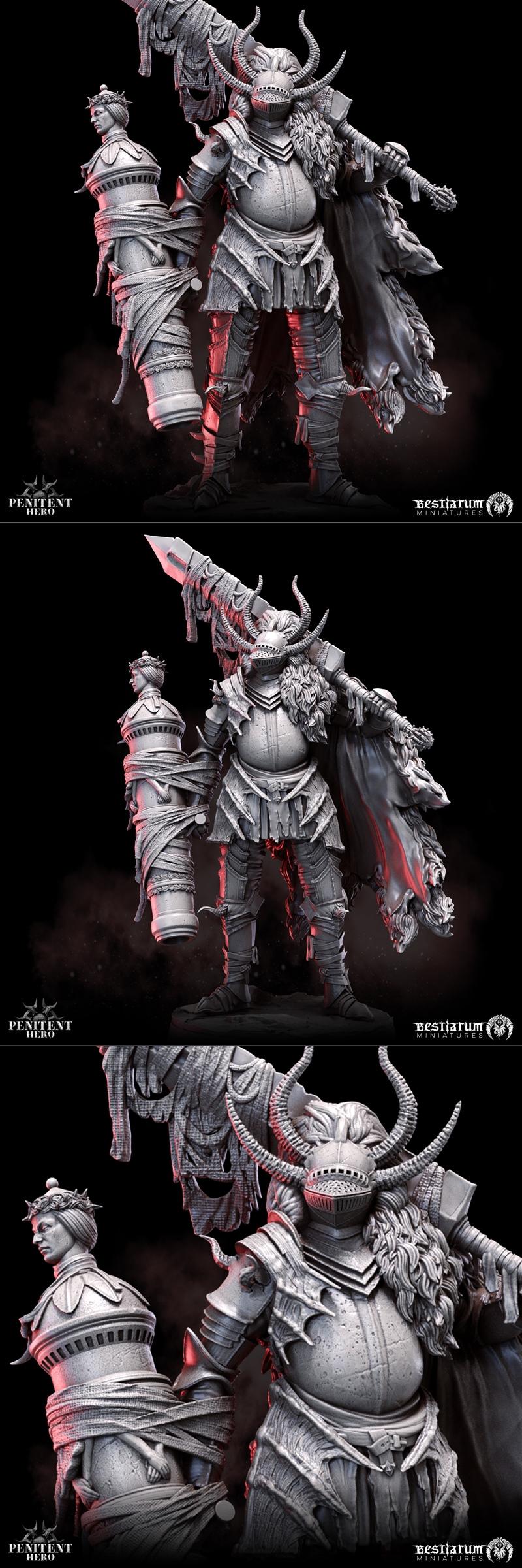 暗影之铠·忏悔英雄 3D打印模型|Bestiarum Miniatures – Penitent Hero – Darkmantle – 3D Print Model STL