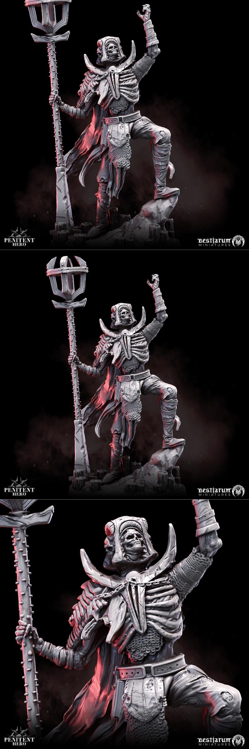 Bestiarum迷你模型：亡灵法师笔触3D打印雕塑|Bestiarum Miniatures – Penitent Hero – Necromage – 3D Print Model STL