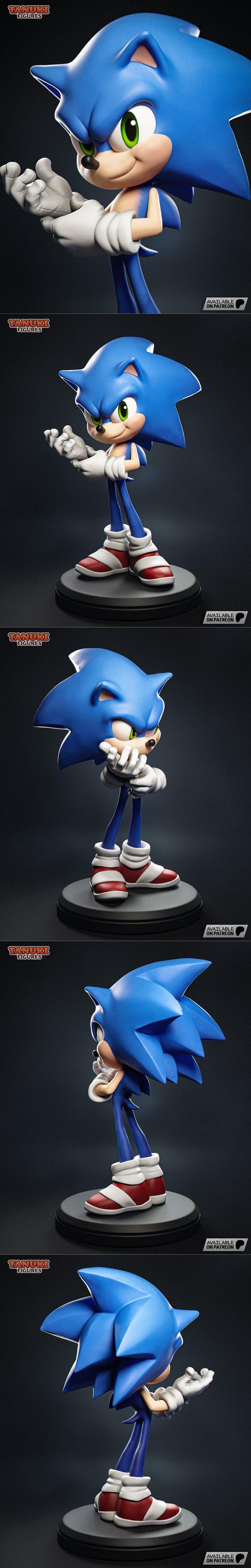 3D打印模型：赛博朋克风格索尼克角色雕塑|Tanuki Figures – Sonic – Toon – 3D Print Model STL