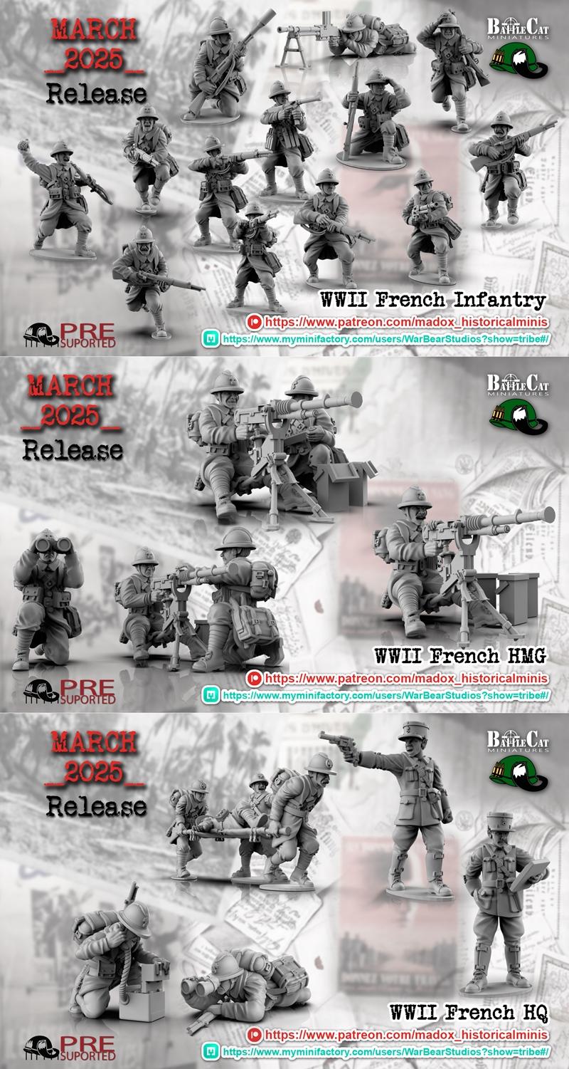 二战法国步兵与法国轻机枪及指挥部——3D打印模型|WWII – French Infantry and French HMG and French HQ – 3D Print Model STL