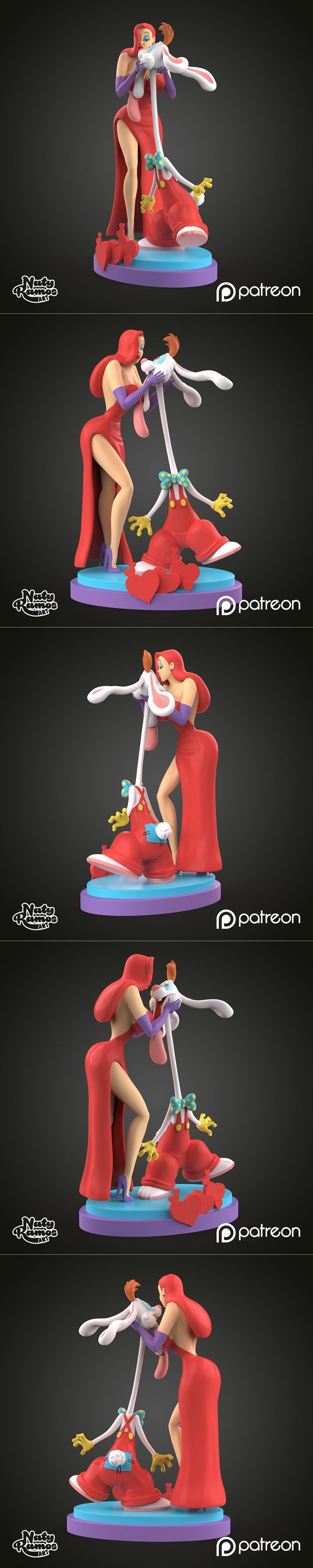 Naty Ramos艺术作品：杰西卡与罗杰兔3D打印模型|Naty Ramos Art – Jessica and Roger Rabbit – 3D Print Model STL