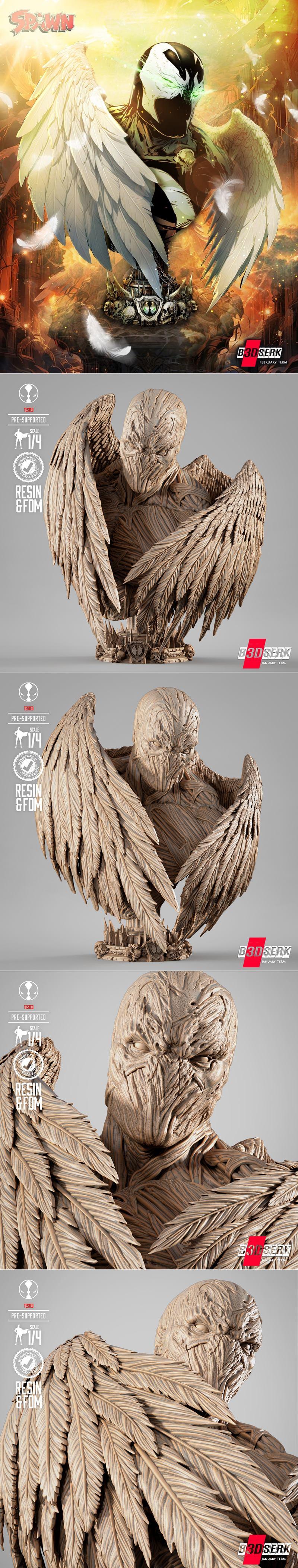 B3DSERK - 角色天使降临 3D打印雕像模型|B3DSERK – Angel Spawn Portrait Bust – 3D Print Model STL