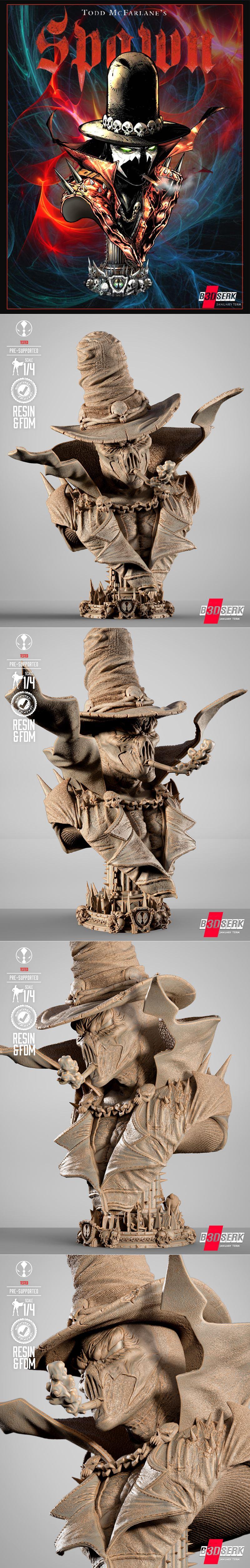 B3DSERK 枪手spawn角色3D打印模型|B3DSERK – Gunslinger Spawn Portrait Bust – 3D Print Model STL