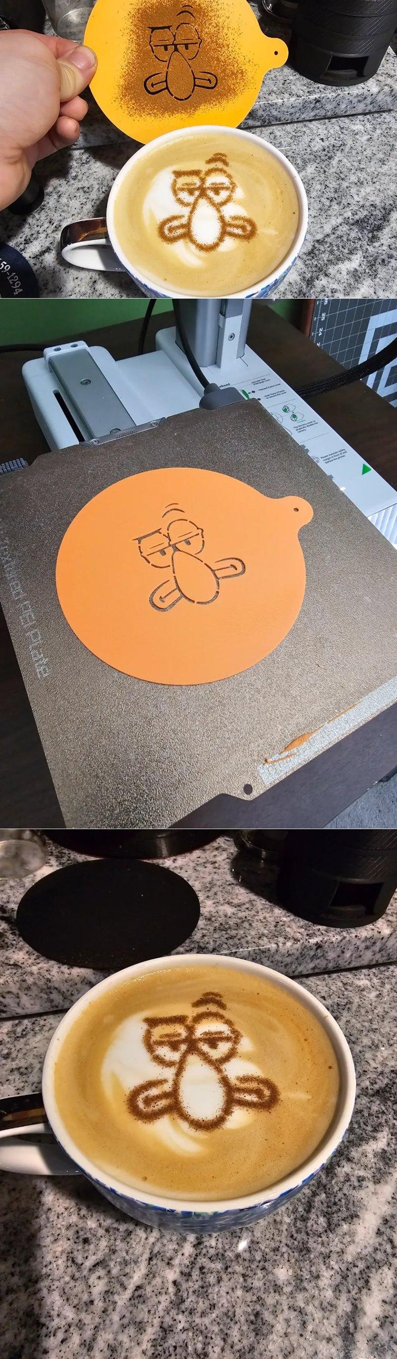 完美鱿鱼精脸拉花 stencil 3D打印模型|Perfect Squidward Face Latte Art Stencil – 3D Print Model STL