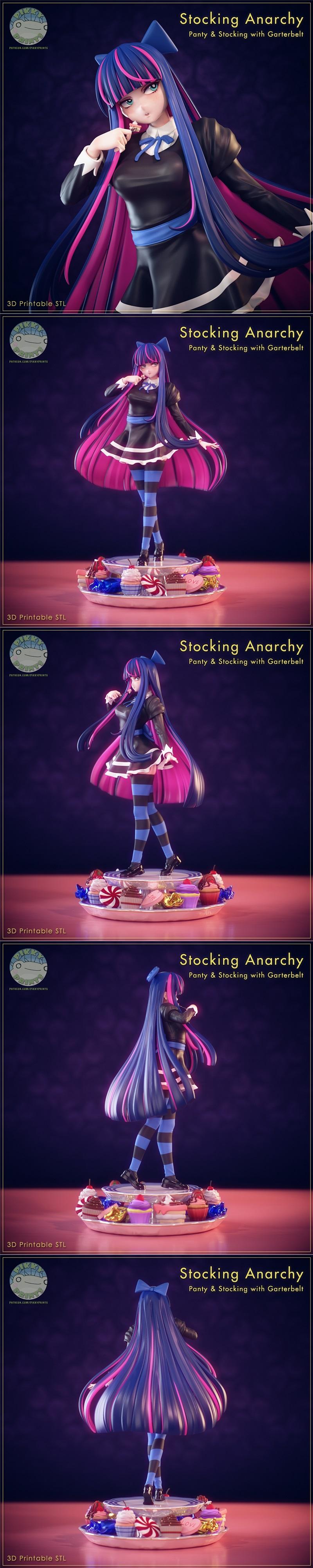 Pikky Prints 3D打印模型：《内衣与紧身衣》之“紧身衣暴动”角色造型|Pikky Prints – Panty & Stocking – Stocking Anarchy – 3D Print Model STL