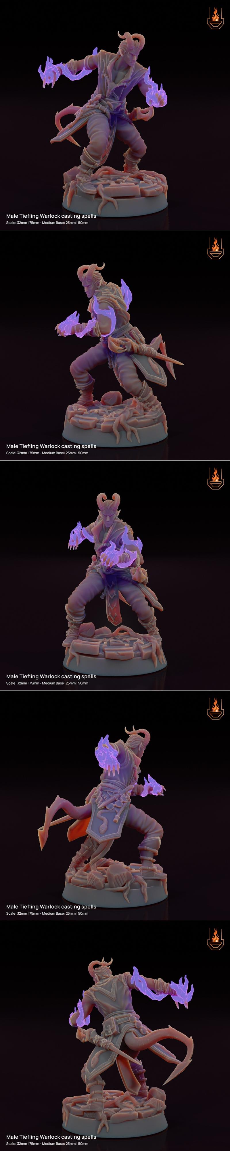 恶魔裔法师施法——3D打印模型|Male Tiefling Warlock casting spells – 3D Print Model STL