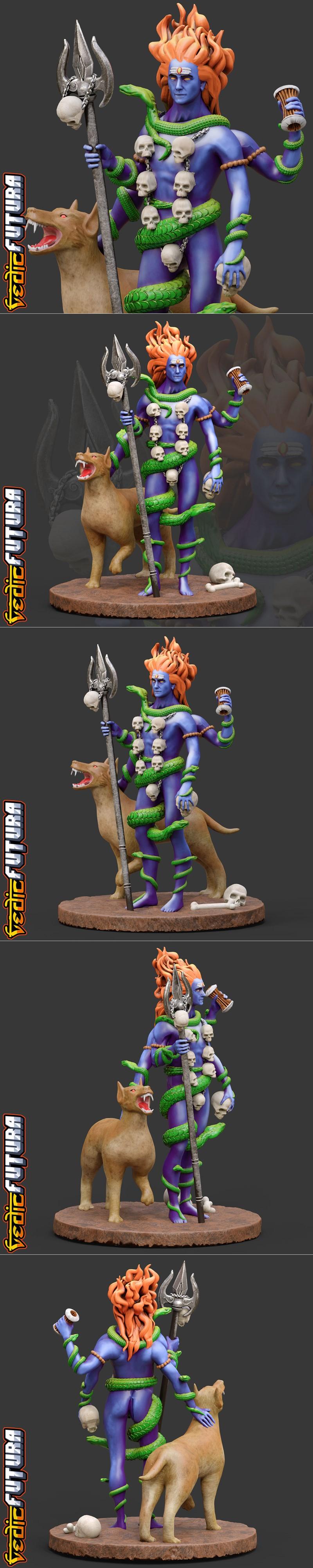 八方守护者巴拉瓦与他的伙伴谢凡——3D打印模型|Bhairava – Guardian of Eight Directions of the Universe – With His Dog Shvan – 3D Print Model STL