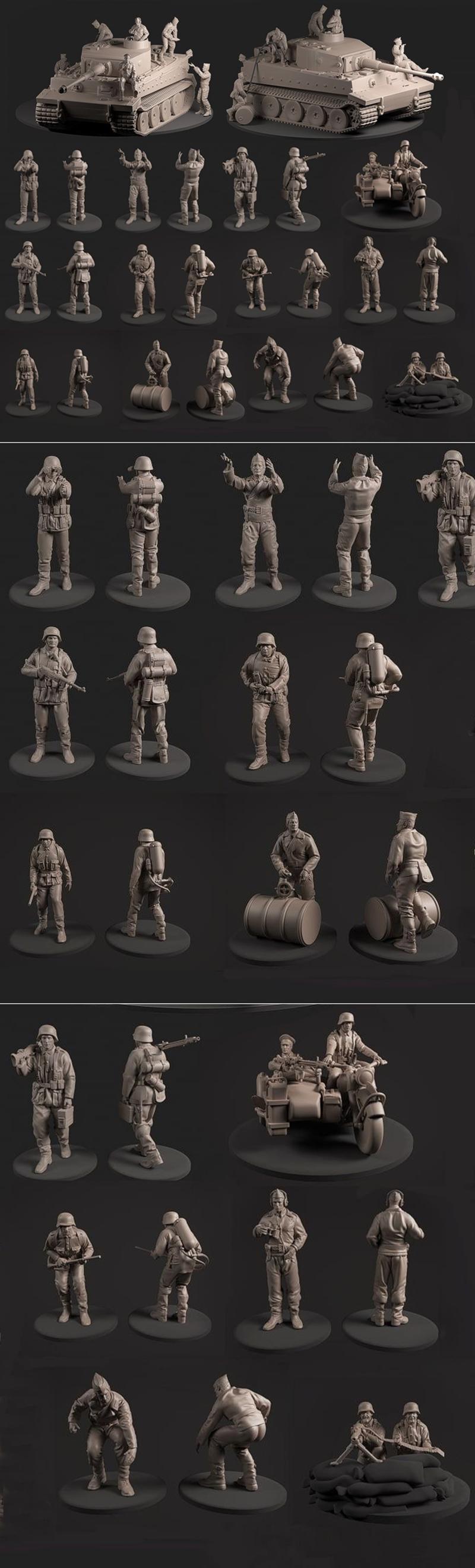 坦克与德国士兵 3D打印模型|Tank and German Soldiers – 3D Print Model STL