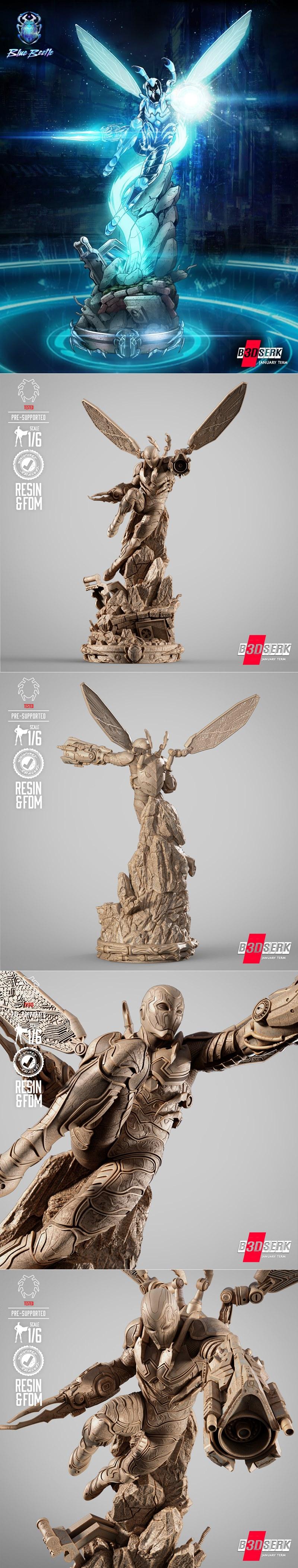 B3DSERK – 蓝色甲壳虫雕塑 – 3D打印模型|B3DSERK – Blue Beetle Sculpture – 3D Print Model STL
