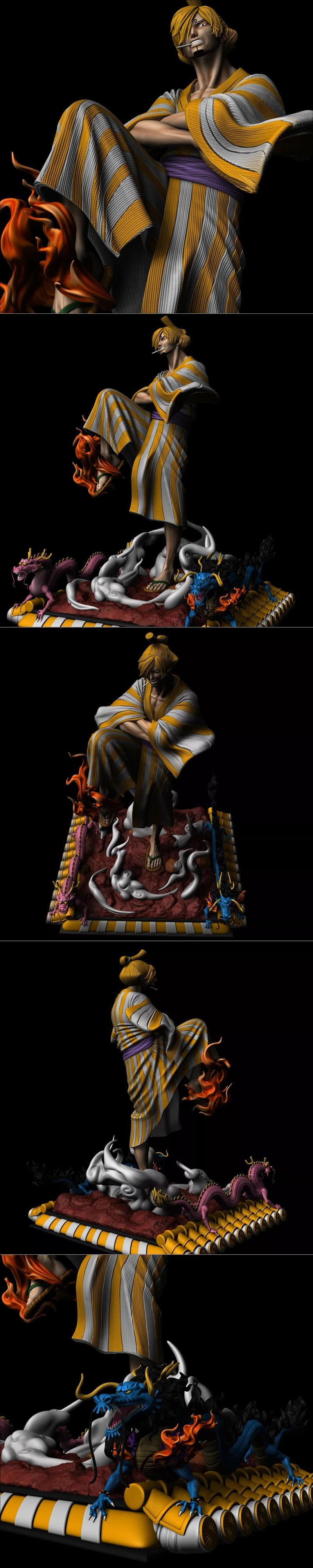 Gr8 studio - 海贼王 - 阿斯金 vs 大海贼时代 3D打印模型|Gr8 studio – One Piece, Sanji e Kaido – 3D Print Model STL