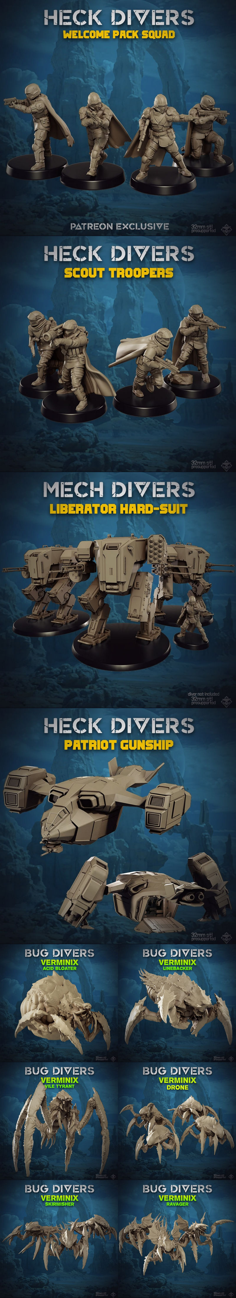 SkullForge Studios旗下3D打印模型：Divers Pack角色套装|SkullForge Studios – Divers Pack – 3D Print Model