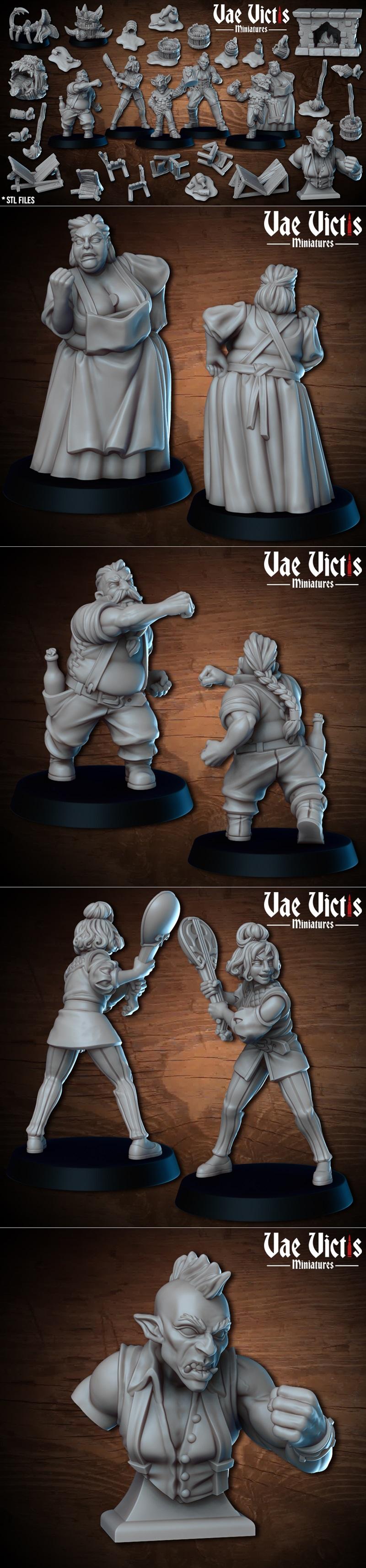 VAE VICTIS 3D打印迷你模型：酒吧对决场景|Vae Victis Miniatures – Bar Brawl – 3D Print Model STL