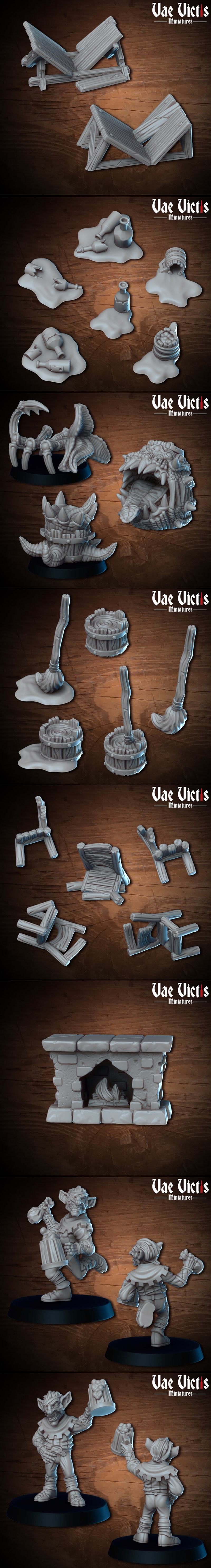 VAE VICTIS 3D打印迷你模型：酒吧对决场景|Vae Victis Miniatures – Bar Brawl – 3D Print Model STL